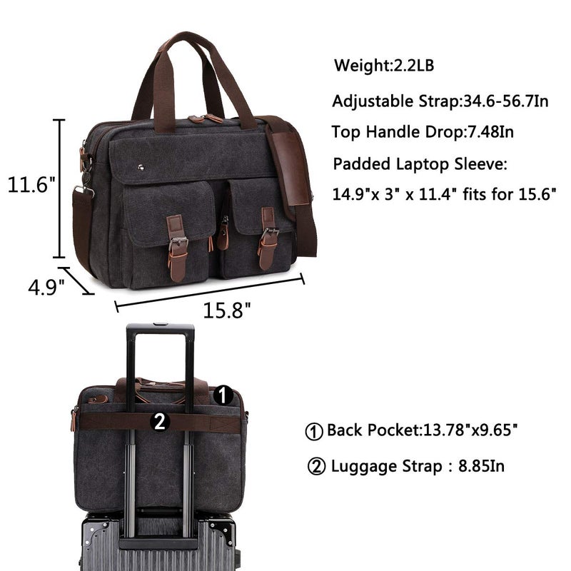 RAVUO Messenger Bag for Men, Water Resistant Mens Briefcase 15.6 Inch Laptop Bag Large Canvas Shoulder Satchel Bag - Image 2